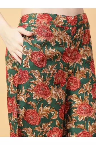 green cotton printed & hand work co-ord set
