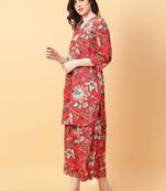 red cotton printed & hand work co-ord set