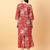 red cotton printed & hand work co-ord set