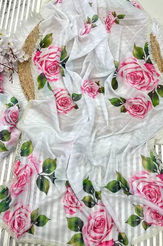 bollywood style white floral printed saree for women party wear