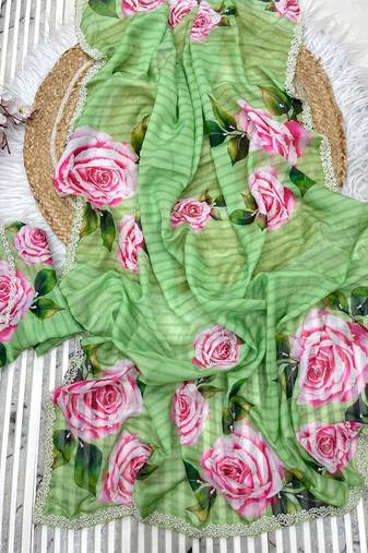 bollywood style pista green floral printed saree for women party wear
