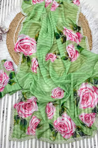 bollywood style pista green floral printed saree for women party wear