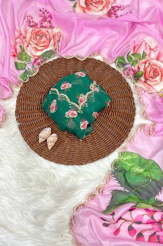 soft tabby silk pink floral printed saree with hand embroidery
