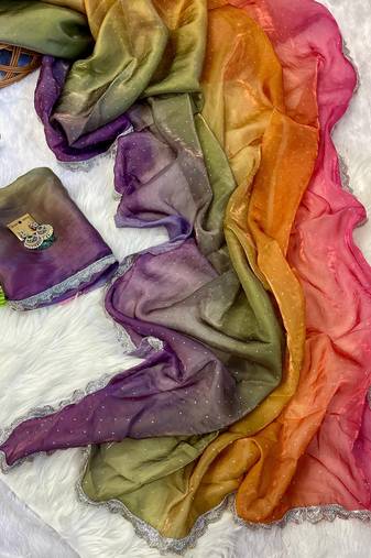 new ombre jimmi chho saree with diamond work purple