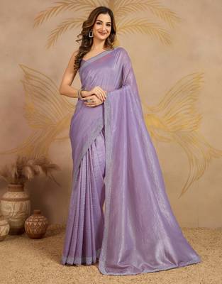 Art Silk Zarkan Work Saree with Unstitched Blouse Piece 1