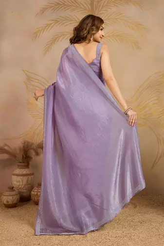 Art Silk Zarkan Work Saree with Unstitched Blouse Piece