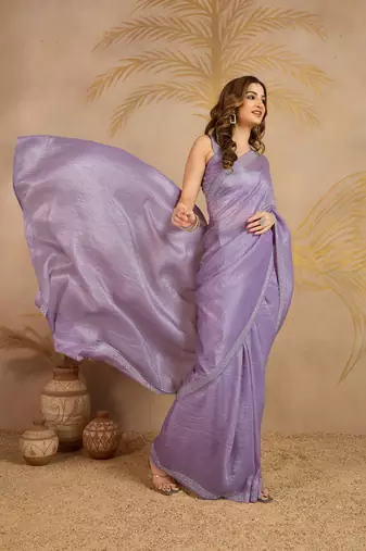 Art Silk Zarkan Work Saree with Unstitched Blouse Piece
