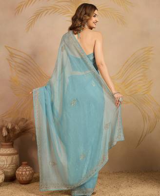 Art Silk Zarkan Work Saree with Unstitched Blouse Piece 2