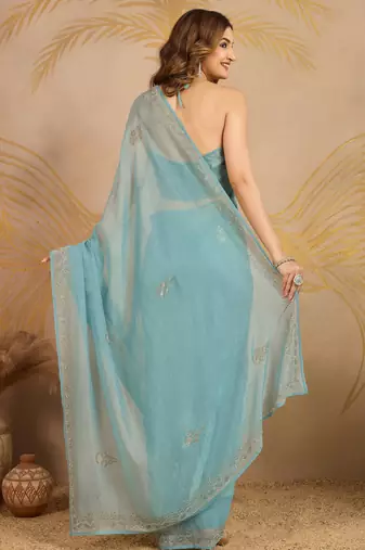 Art Silk Zarkan Work Saree with Unstitched Blouse Piece