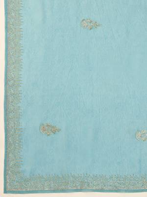 Art Silk Zarkan Work Saree with Unstitched Blouse Piece 6