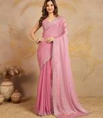 Trendmalls Chiffon swarovski Work Saree with Unstitched Blouse Piece