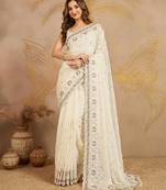 Trendmalls Geogette Embroidery Zarkan Work Saree with Unstitched Blouse Piece