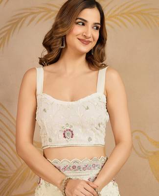 Geogette Embroidery Zarkan Work Saree with Unstitched Blouse Piece 5