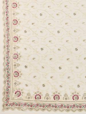 Geogette Embroidery Zarkan Work Saree with Unstitched Blouse Piece 6