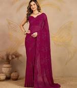 Trendmalls Geogette Embroidery swarovski Work Saree with Unstitched Blouse Piece