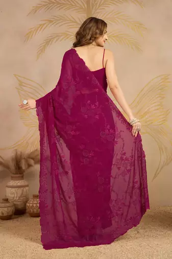 Geogette Embroidery swarovski Work Saree with Unstitched Blouse Piece