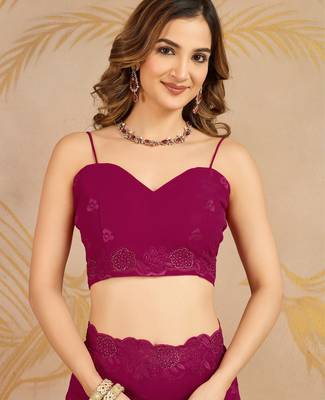 Geogette Embroidery swarovski Work Saree with Unstitched Blouse Piece 5