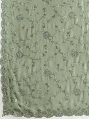 Geogette Embroidery Zarkan Work Saree with Unstitched Blouse Piece 5