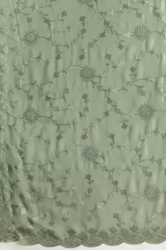 Geogette Embroidery Zarkan Work Saree with Unstitched Blouse Piece