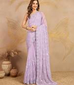 Trendmalls Chiffon Embroidery Zarkan Work Saree with Unstitched Blouse Piece