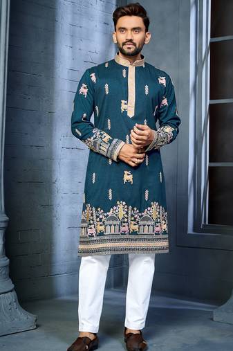 Trendy daaman concept cotton kurta-pyjama for men's