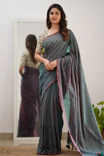 Tissue Cotton Handloom Saree with Printed Unstitched Blouse Piece
