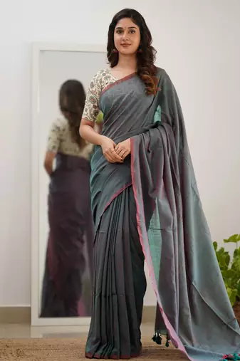 Tissue Cotton Handloom Saree with Printed Unstitched Blouse Piece