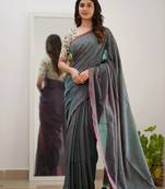 Trendmalls Tissue Cotton Handloom Saree with Printed Unstitched Blouse Piece