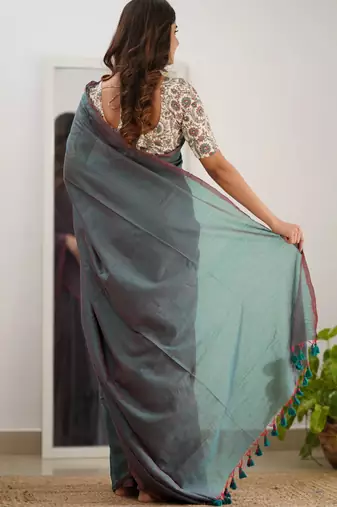 Trendmalls Tissue Cotton Handloom Saree with Printed Unstitched Blouse Piece