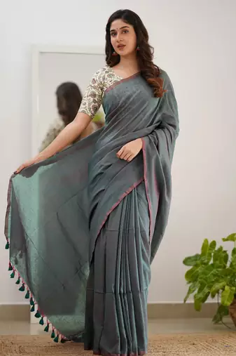 Trendmalls Tissue Cotton Handloom Saree with Printed Unstitched Blouse Piece