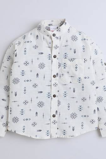 White cotton printed shirt for boys