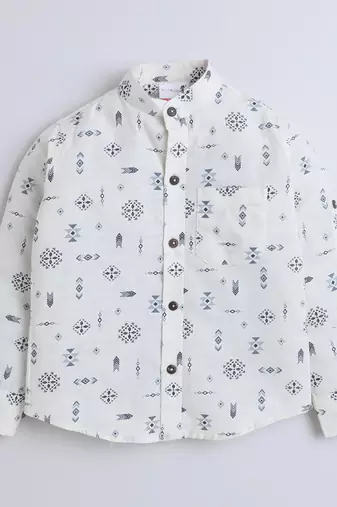 White cotton printed shirt for boys