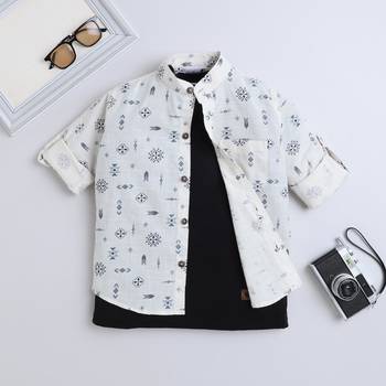 White cotton printed shirt for boys 3