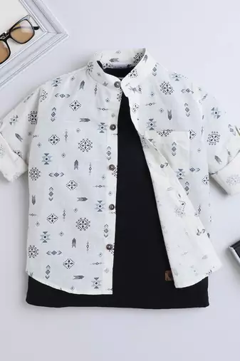 White cotton printed shirt for boys