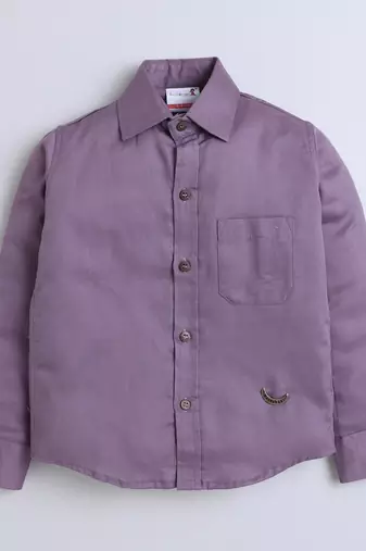 Purple cotton printed shirt for boys