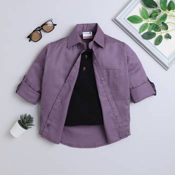 Purple cotton printed shirt for boys 4