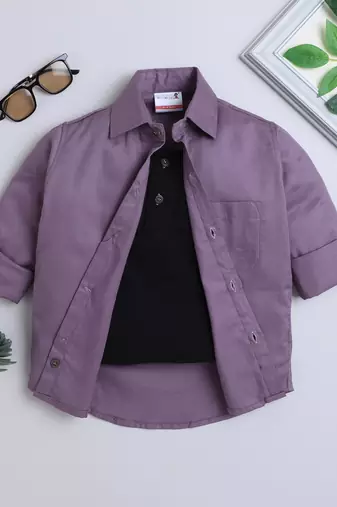 Purple cotton printed shirt for boys
