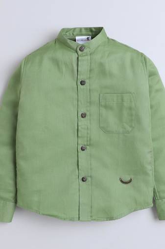 Green cotton printed shirt for boys