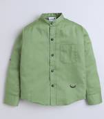 Green cotton printed shirt for boys