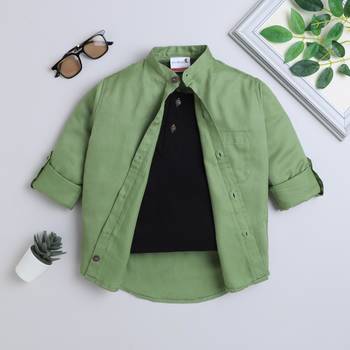 Green cotton printed shirt for boys 4