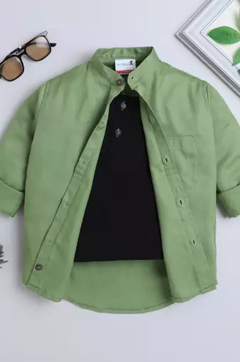 Green cotton printed shirt for boys