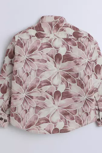 Brown cotton printed shirt for boys