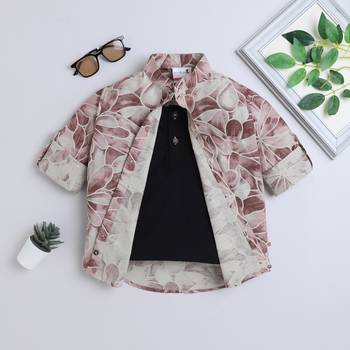 Brown cotton printed shirt for boys 4