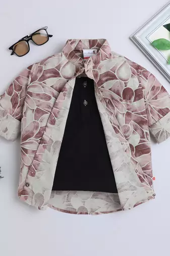 Brown cotton printed shirt for boys