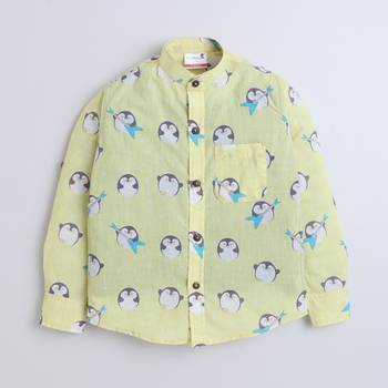 Yellow cotton printed shirt for boys 1