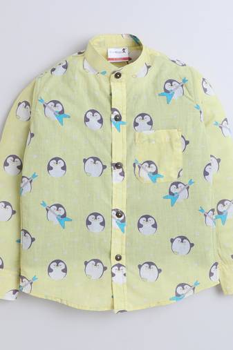 Yellow cotton printed shirt for boys