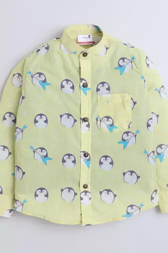 Yellow cotton printed shirt for boys