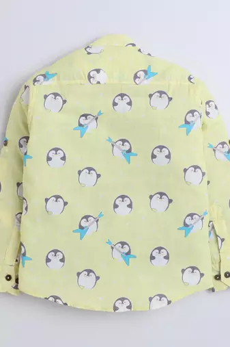 Yellow cotton printed shirt for boys