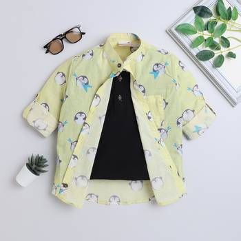 Yellow cotton printed shirt for boys 4