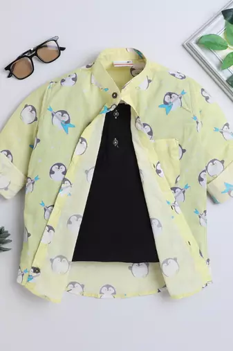 Yellow cotton printed shirt for boys